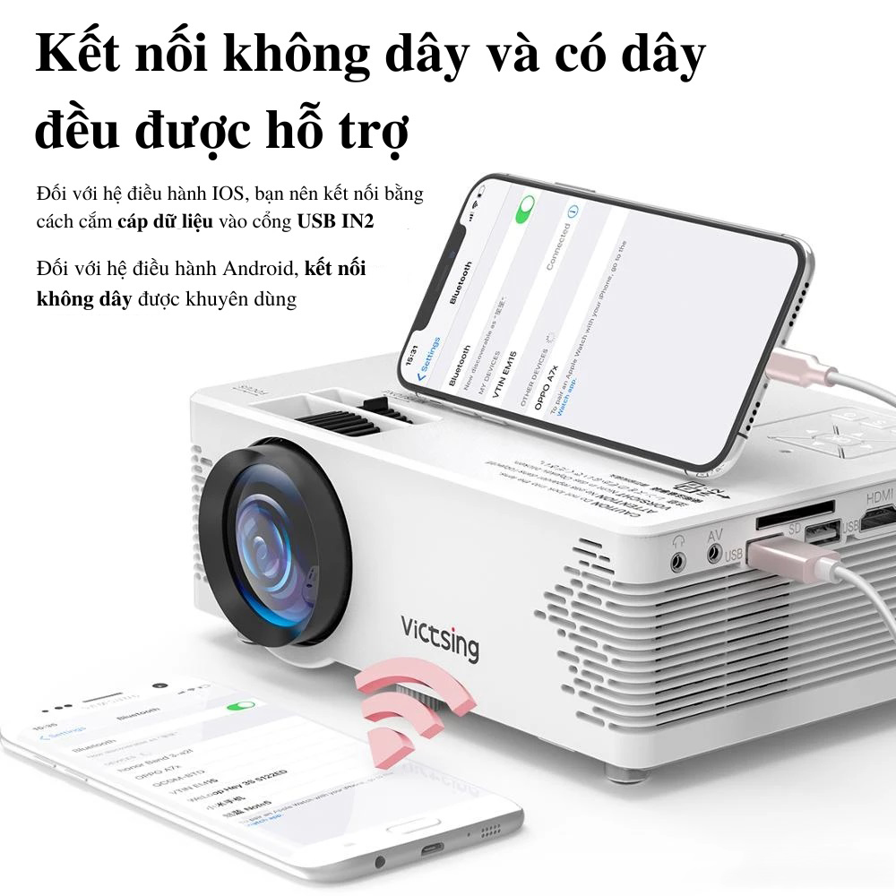 máy chiếu android, kết nối điện thoại với máy chiếu, máy chiếu mini android, máy chiếu android giá rẻ, Máy Chiếu Mini KAW-550 Hệ Điều Hành Android, Kết nối Điện thoại   Full HD 1080 - Bảo Hành 12 Tháng