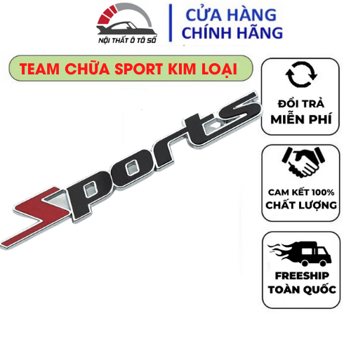 Tem chữ Sports kim loại dán ô tô ( đỏ phối đen )