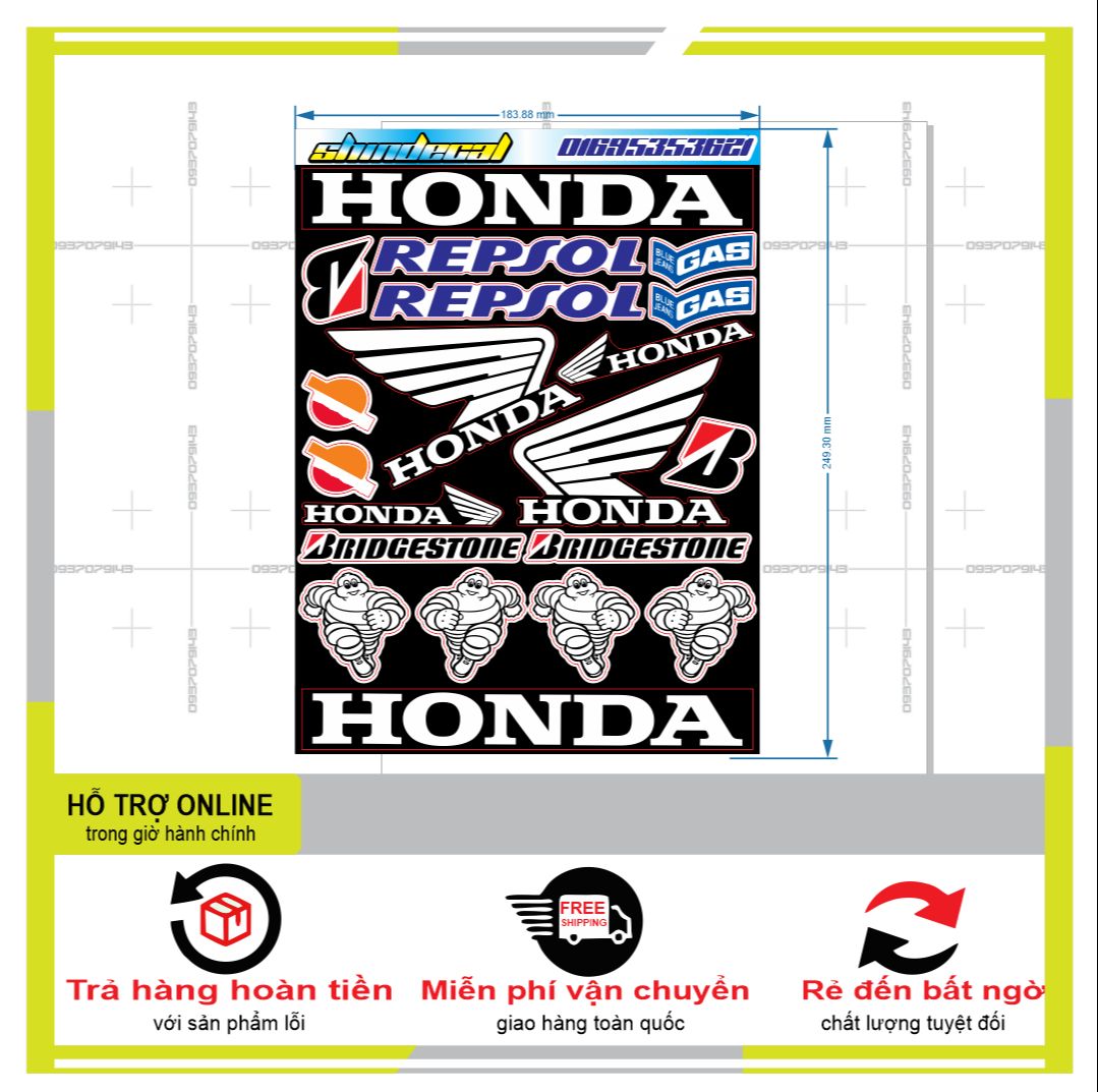 LOGO STICKER CÁNH CHIM HONDA 04  { PHỤNG DECAL }