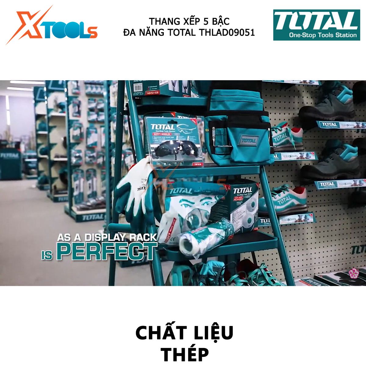Thang xếp 5 bậc đa năng TOTAL THLAD09051 | thang xếp năm bậc thang kích thước khi mở thang 1030x490x1515mm XTOOLs