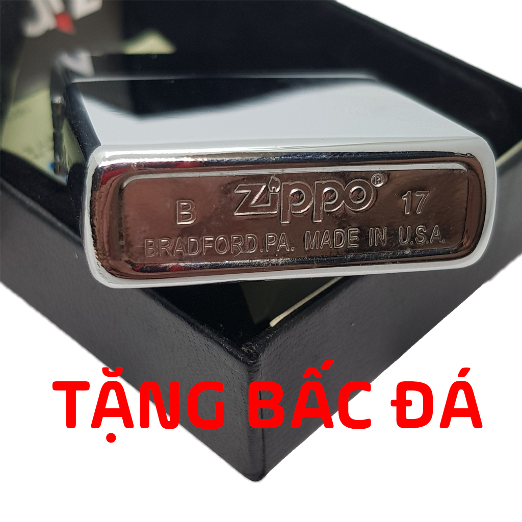 Bật Lửa Zippo Mỹ Bạc Chrome High Polished C-15  tặng bấc đá