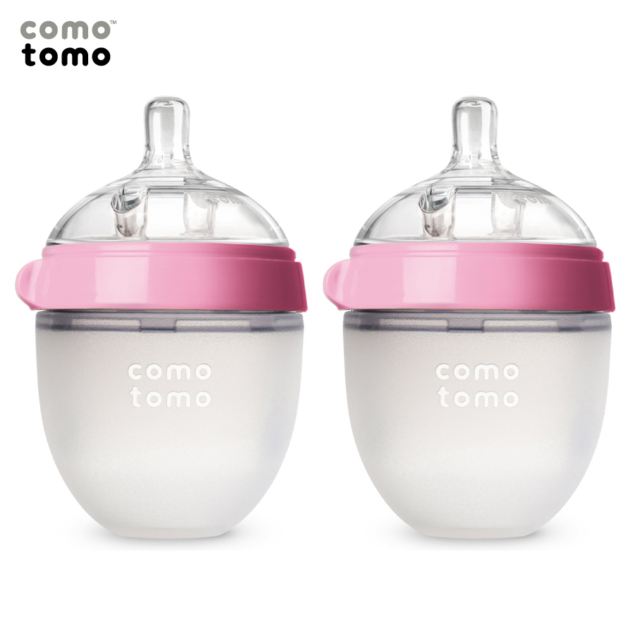 BỘ HAI BÌNH SILICONE COMOTOMO 150ML - HỒNG