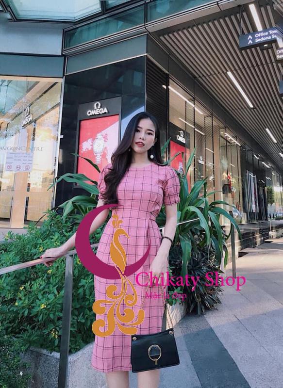 Nơi bán Đầm caro tay phồng