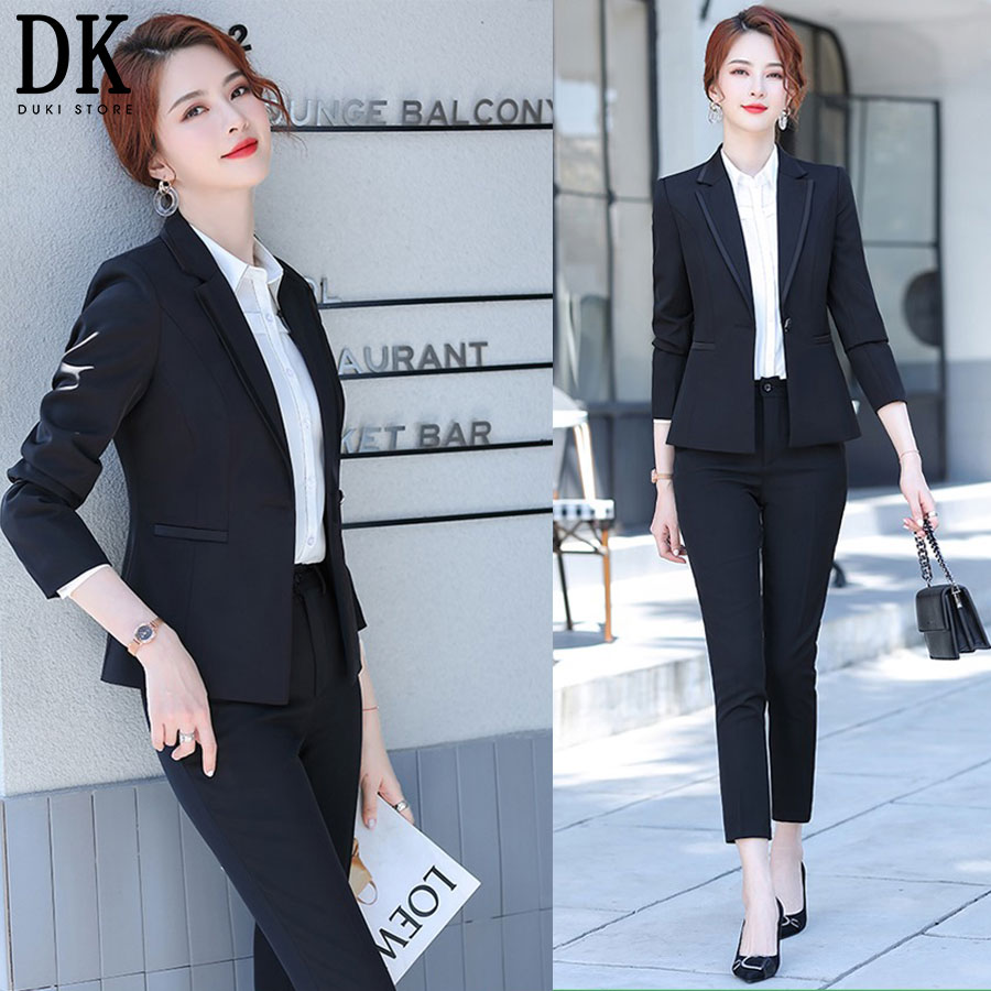 Bộ vest nữ cổ viền ve màu đen thanh lịch DKU0043 - DUKI STORE