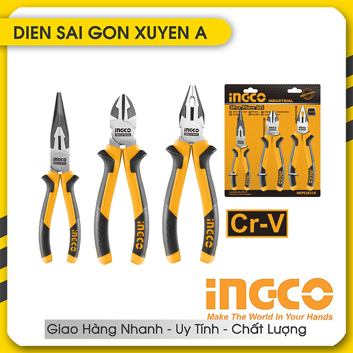 Bộ 3 kìm kềm răng cắt nhọn Pliers INGCO