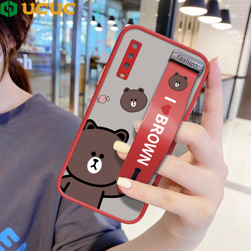 Ốp Điện Thoại UCUC Dành Cho Samsung Galaxy A7 2018 Ốp A750 Ốp Lưng Gấu Hoạt Hình Mờ Chống Sốc (Có Dây Đeo Cổ Tay) Ốp Bảo Vệ Toàn Bộ Ống Kính Viền Mềm Ốp Điện Thoại Siêu Mỏng