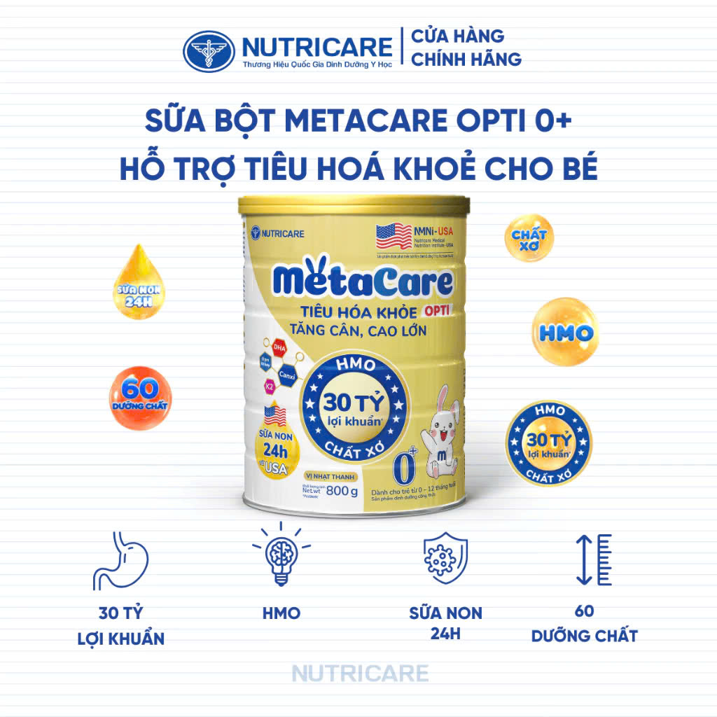 (HSD T3-2028) (Mẫu Mới) Sữa Bột Nutricare MetaCare Opti 0+  800g.