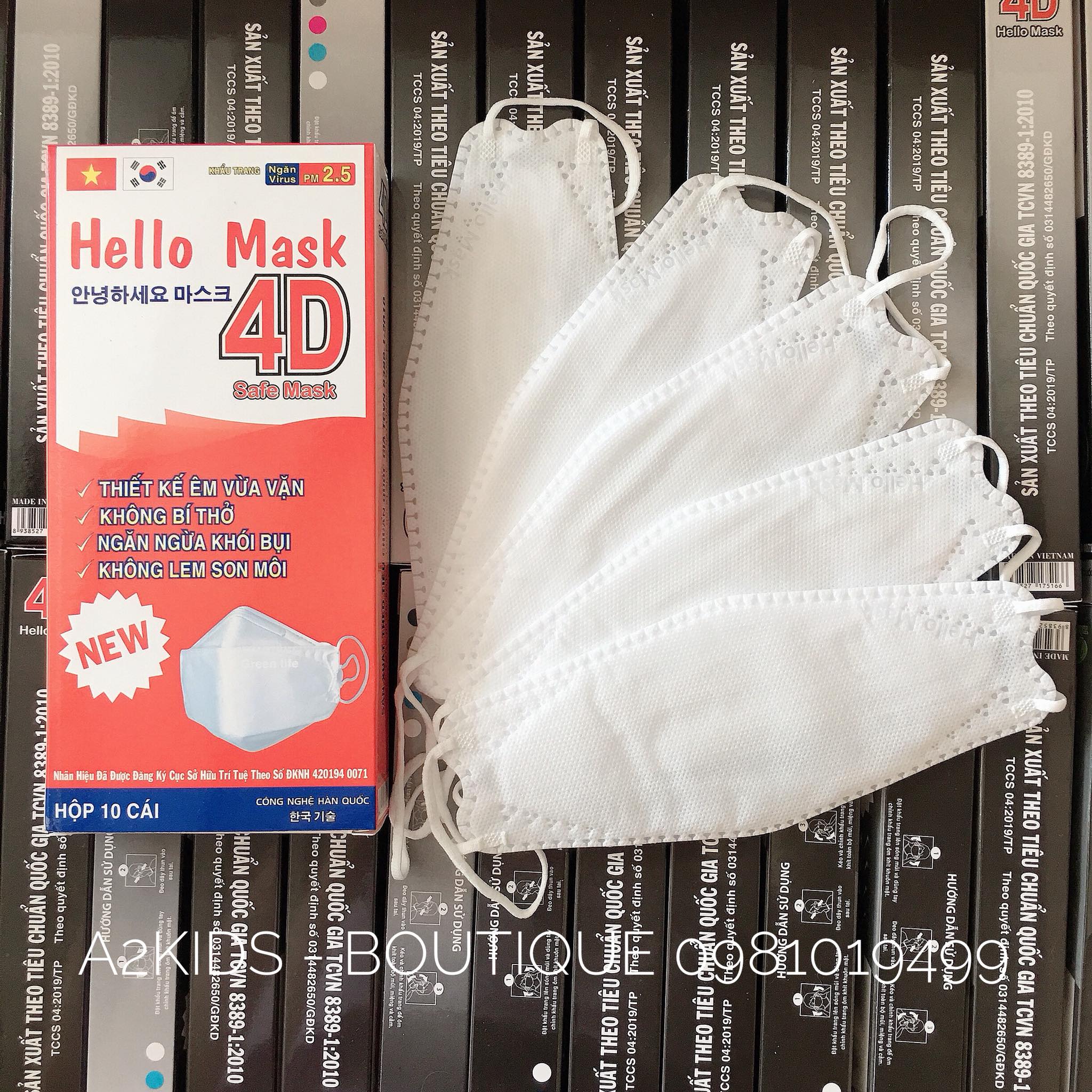 HCMTRẮNG Hộp 10 cái khẩu trang 4D Hello Mask đạt chuẩn Hàn Quốc Full box