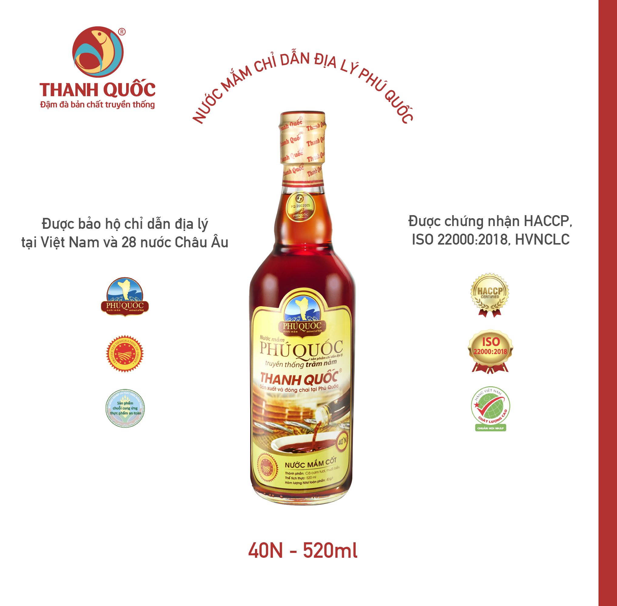 Nước Mắm Thanh Quốc Phú Quốc 35/40/43 Độ Đạm 520ml (1 chai)