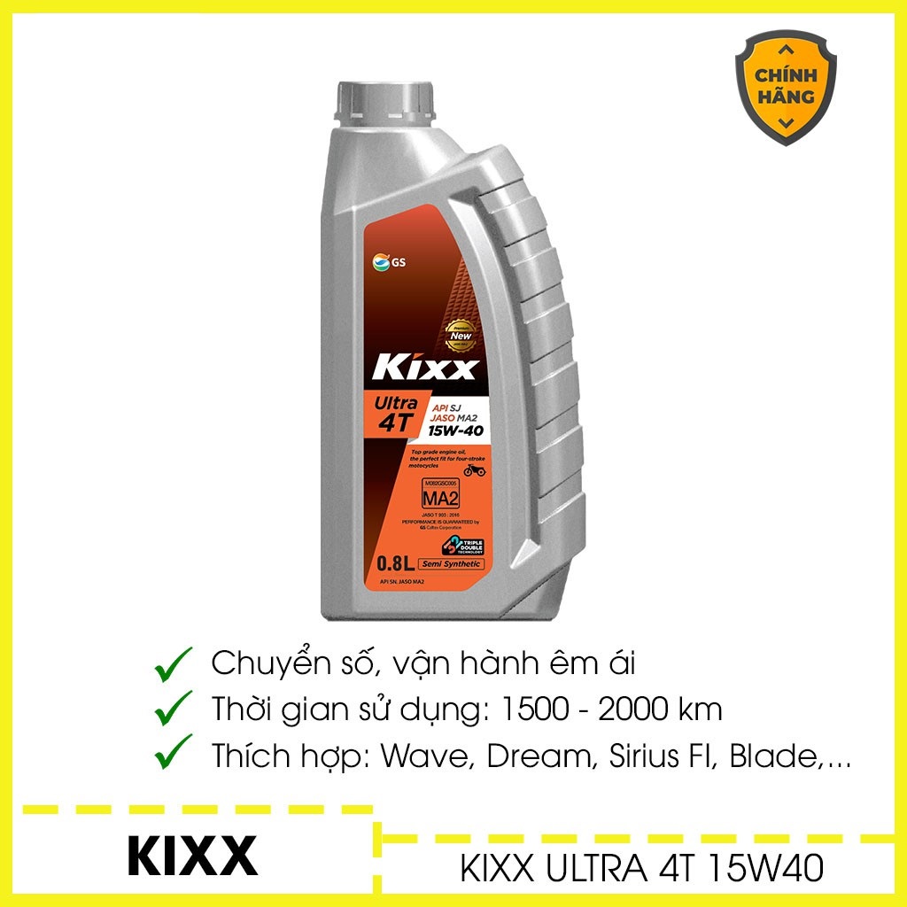 Nhớt Kixx Ultra 15W40 bán tổng hợp 800ml