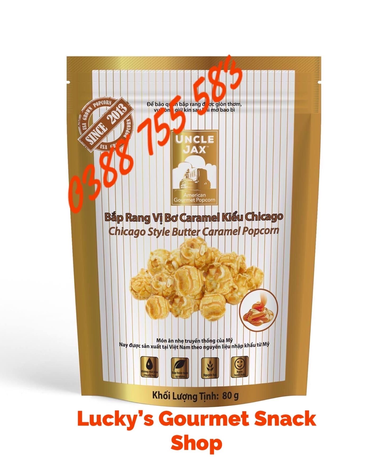 Bắp rang Uncle Jax vị: Caramel Chicago (80g)