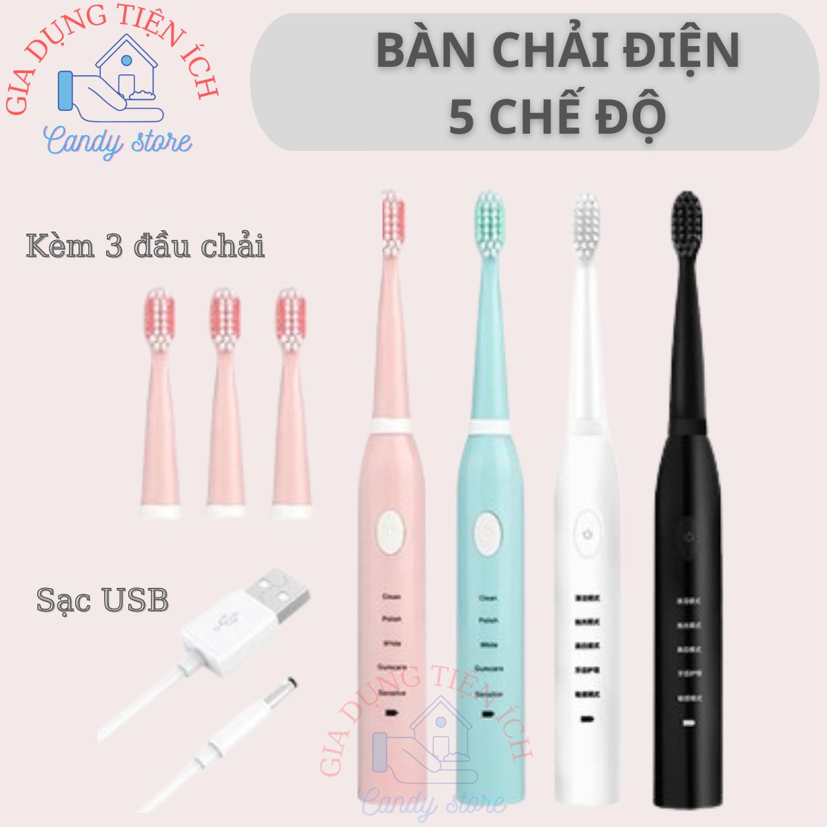 Bàn chải điện đánh răng với 5 chế độ chải tự động chống nước tiêu chuẩn