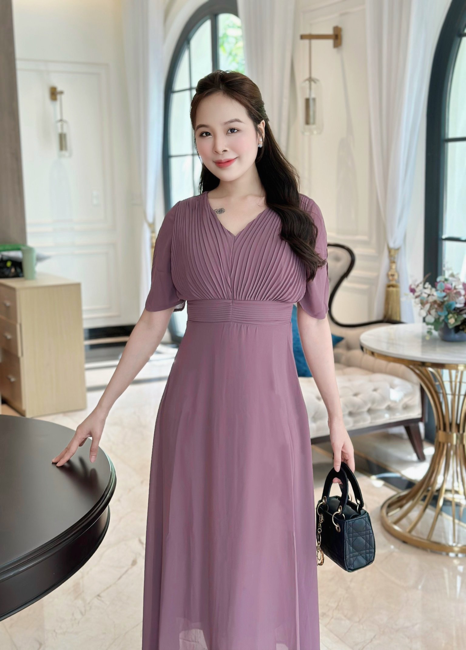 Đầm maxi form dài xếp ly ngực, tay loe Misa - MS0288