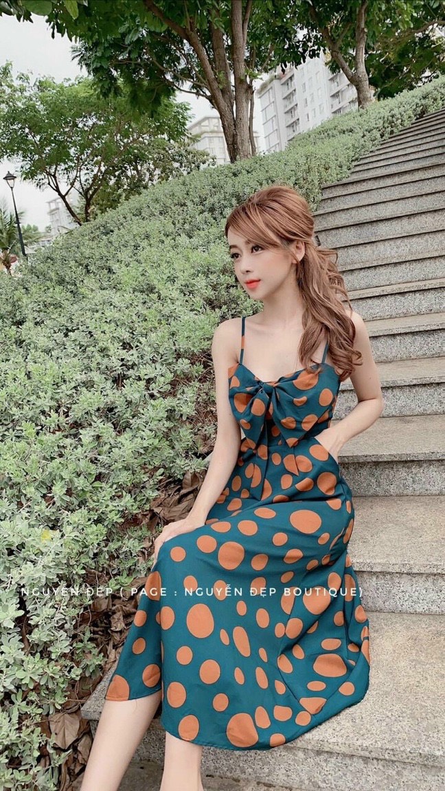 ĐẦM 2 DÂY PHỐI NƠ TRƯỚC NGỰC CỰC DỄ THƯƠNG, CHẤT LỤA MỀM MỊN, XSDX