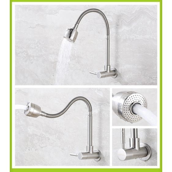 Vòi rửa chén lạnh cắm tường inox 304
