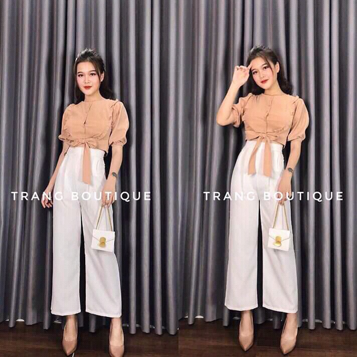 [HCM]Set bộ nữ quần dài áo tay búp cột nơ eo