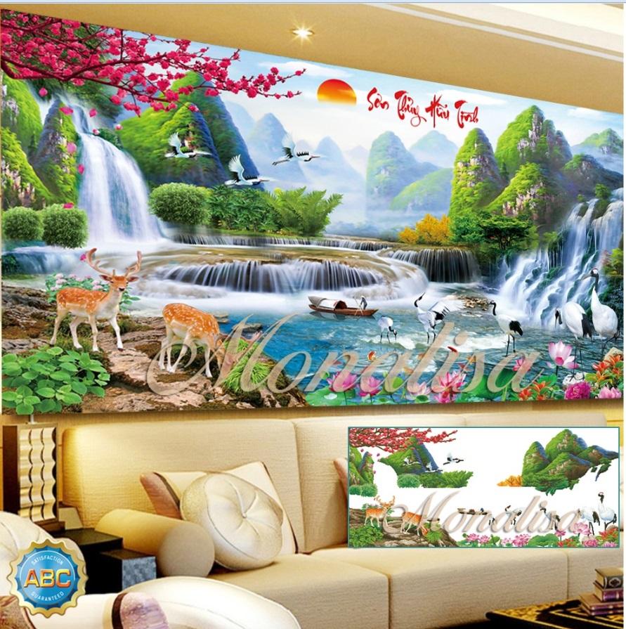 Tranh dính đá phong cảnh kt 160x70 cm