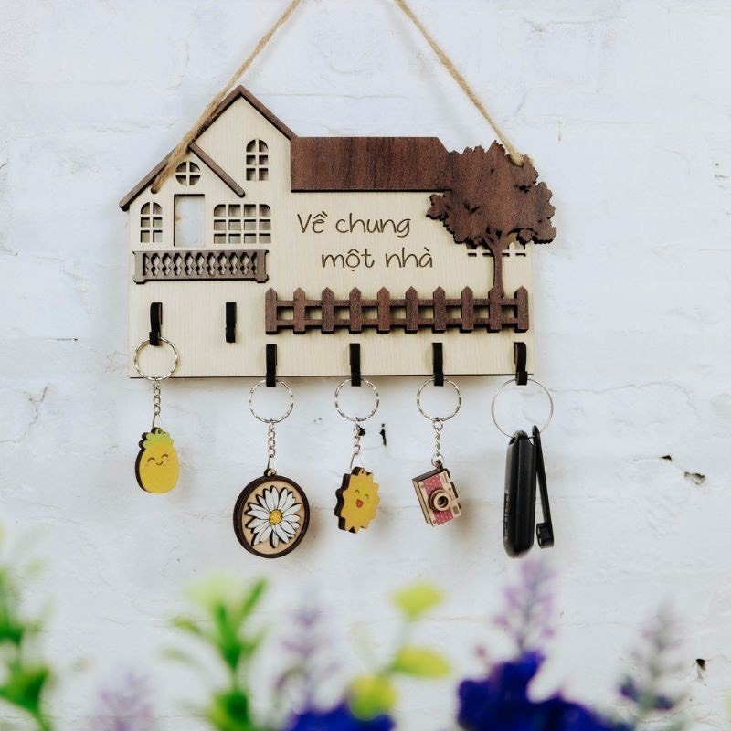 Bảng gỗ decor trang trí có móc treo chìa khoá