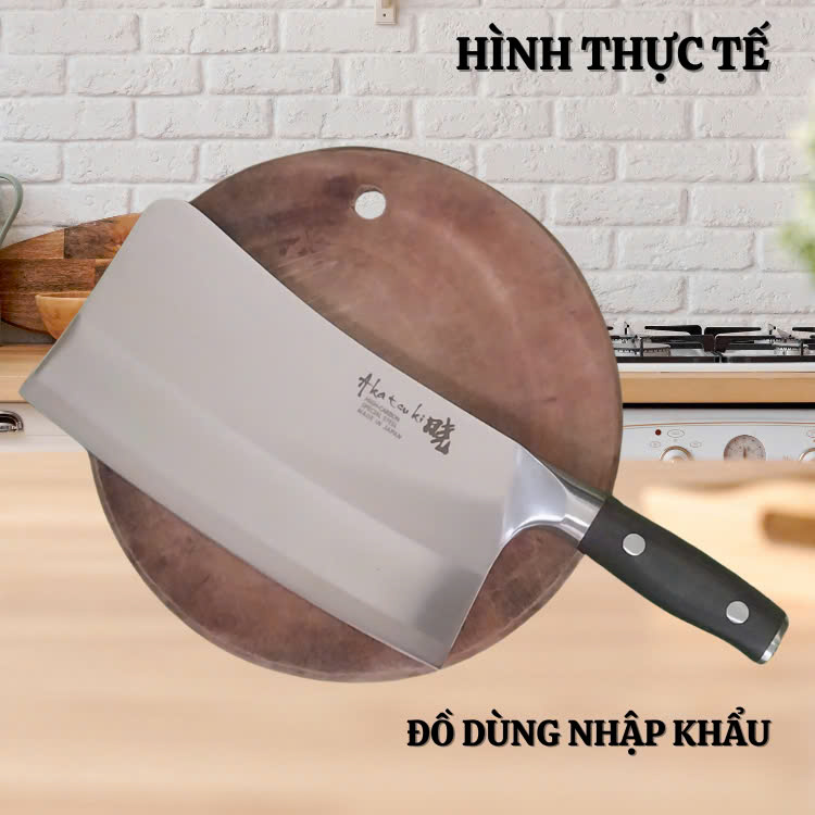 Dao chặt xương nhà bếp Akatuski nhập khẩu từ Japan bằng thép trắng ốp 3 lớp không gỉ-750gr