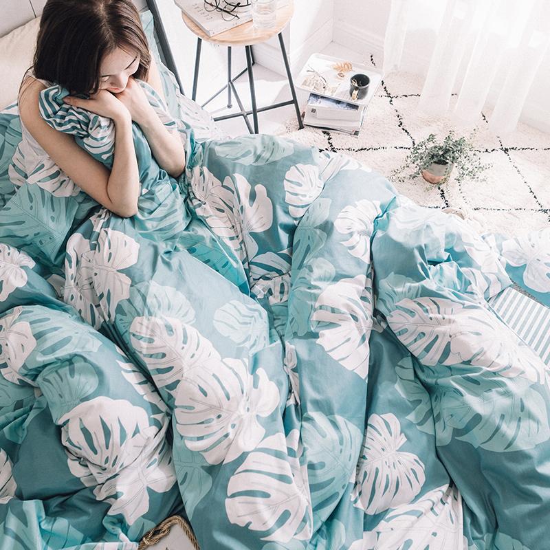 Sắc Xanh Thiên Nhiên Giản Lược 100% Cotton Bộ Bốn Chiếc 100% Cotton Đáng Yêu Vỏ Chăn Ga Trải Giường Ga Bọc Đệm Mô Hình Hai Người Bộ Đồ Dùng Trên Giường 1.8 M Giường