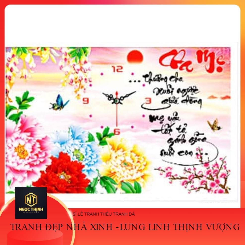 Tranh thêu chữ thập đồng hồ cha mẹ 60x42cm