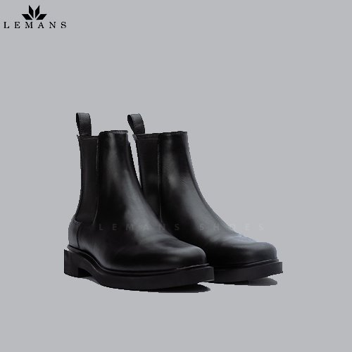 Giày Chelsea Boots Black LEMANS CB66, đế cao 4cm da bò nguyên tấm boot nam chelsea boot nam