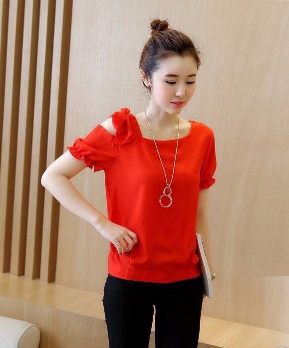 áo công sở tay rớt đính nơ vai dịu dàng