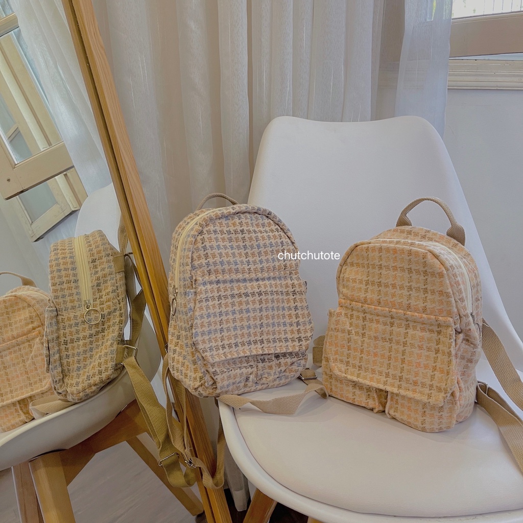 T221-222/Balo mini kẻ caro dạ siêu dễ thương