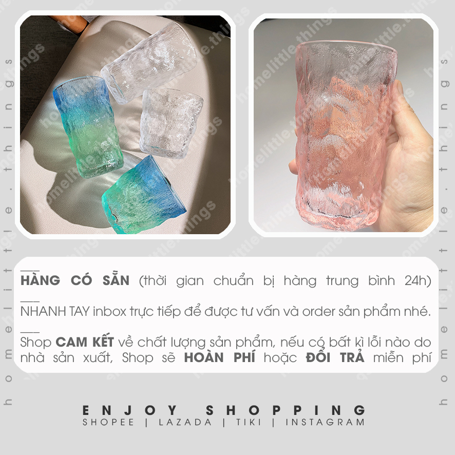 [HCM]Ly cốc thủy tinh uống nước cà phê vân băng đá độc đáo