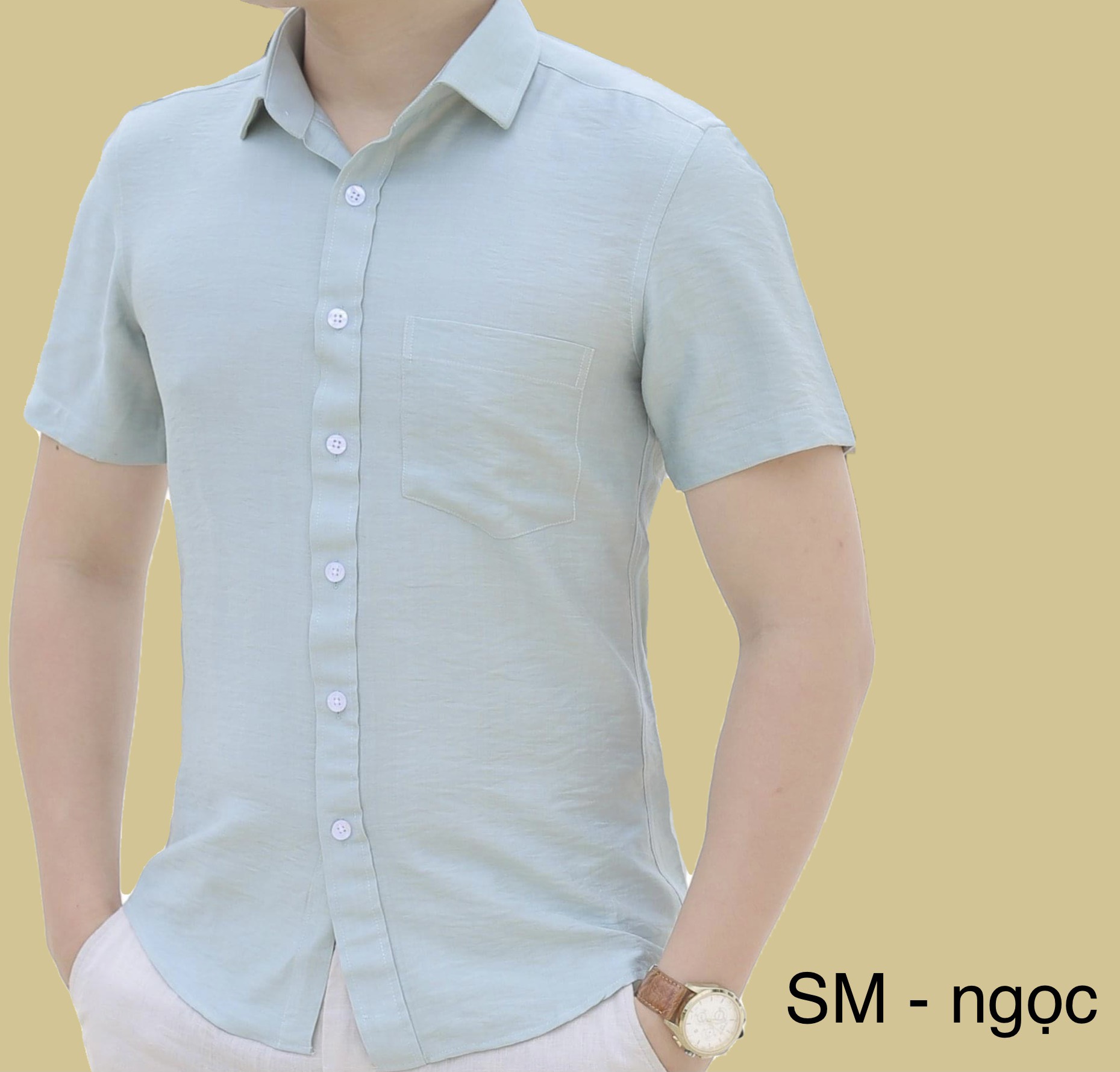 ÁO SƠ MI CỘC TAY NAM CỔ BẺ FULL CÚC