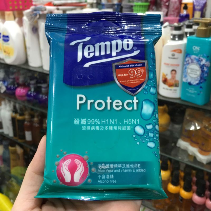 Khăn giấy ướt TEMPO Protect Wet Wipes (Bịch 10 Tờ)