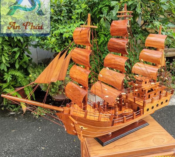 Thuyền santa gỗ gõ cao cấp ngang 80cm