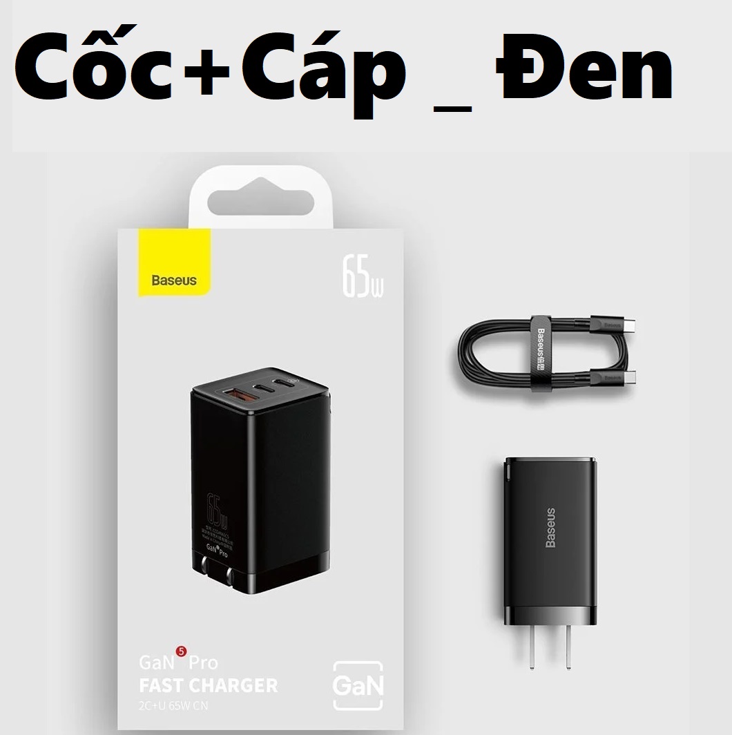 Bộ sạc nhanh 65w 2c+1u chân xếp baseus gan5 pro ccgan65c5