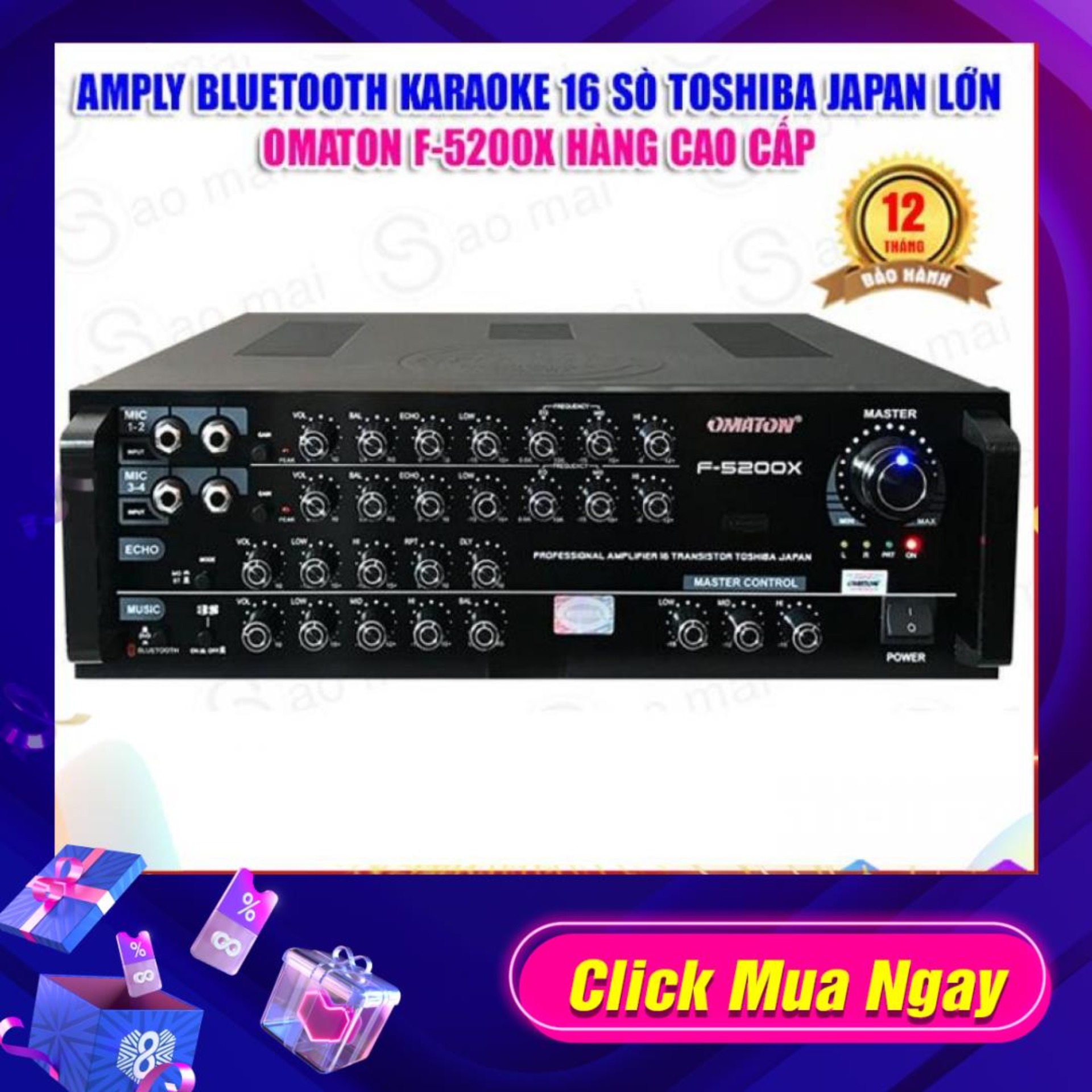 [Trả góp 0%][ Có video test ] Ampli Bluetooth Amply Karaoke gia đình Omaton F-5200X HÀNG CAO CẤP - Tặng 2 chống lăn Micro