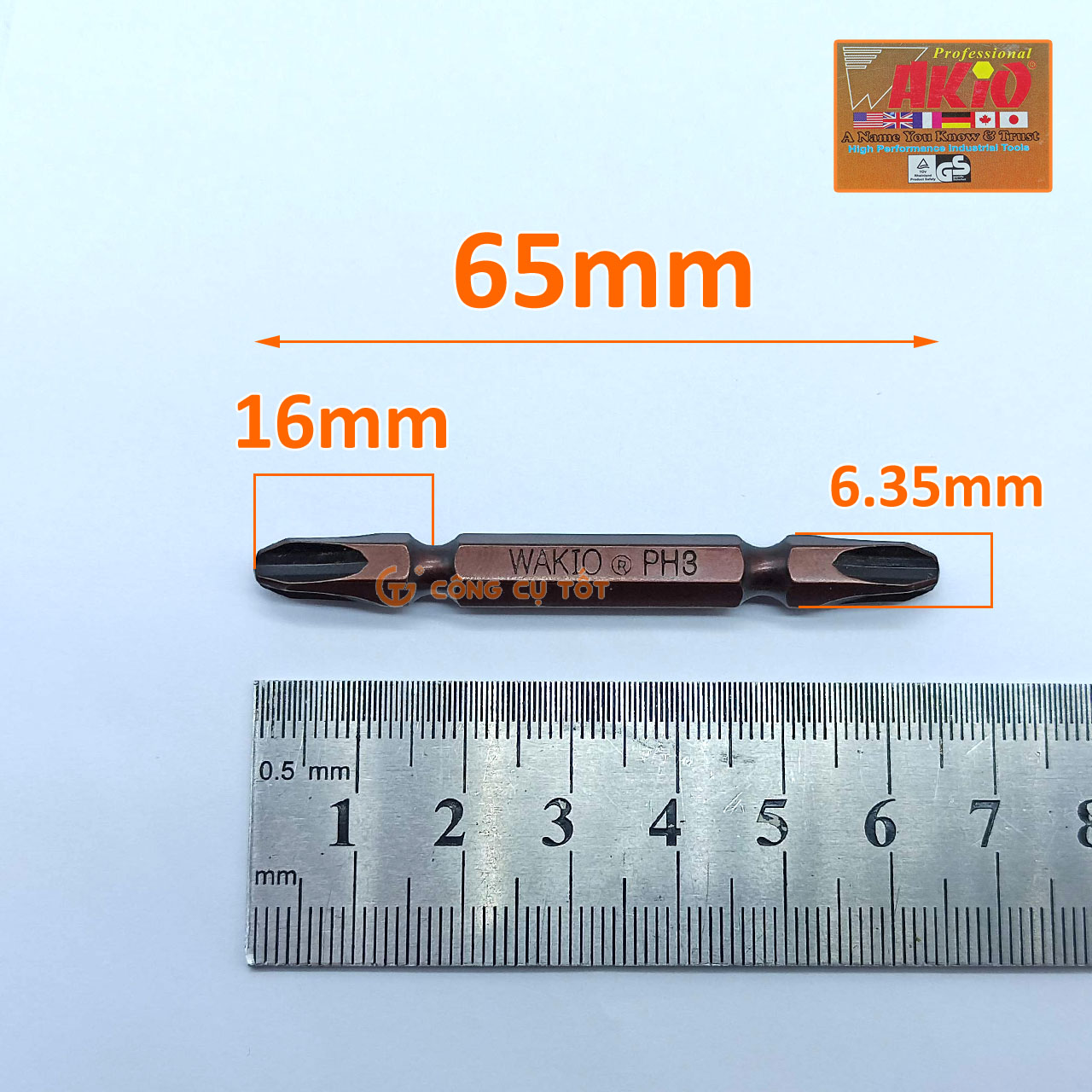 Mũi bắt vít 2 đầu PH3 Wakio dài 65mm