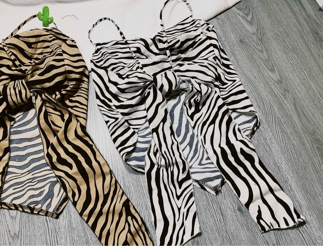 Áo yếm da beo hai dây phối cột nơ sau lưng dễ thương ttpk0277