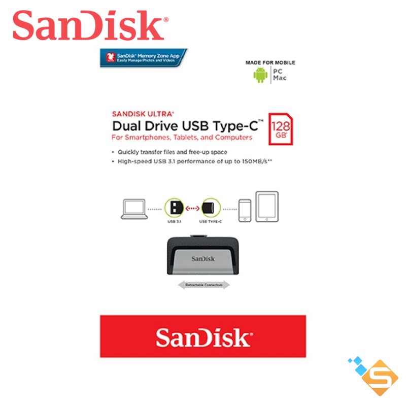 Usb 3.1 otg sandisk ultra dual drive type-c sdddc2 128gb 64gb 32gb - bảo hành chính hãng 2 năm