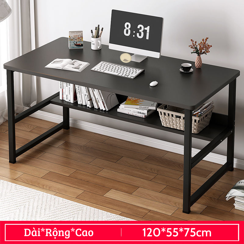Bàn học Có Giá Sách Kích Thước 1m, Bàn Làm Việc Kết Hợp Kệ Sách, Bàn Gỗ Chân Sắt Lắp Ghép Dễ Dàng Mặt Gỗ MDF Phủ Melamine