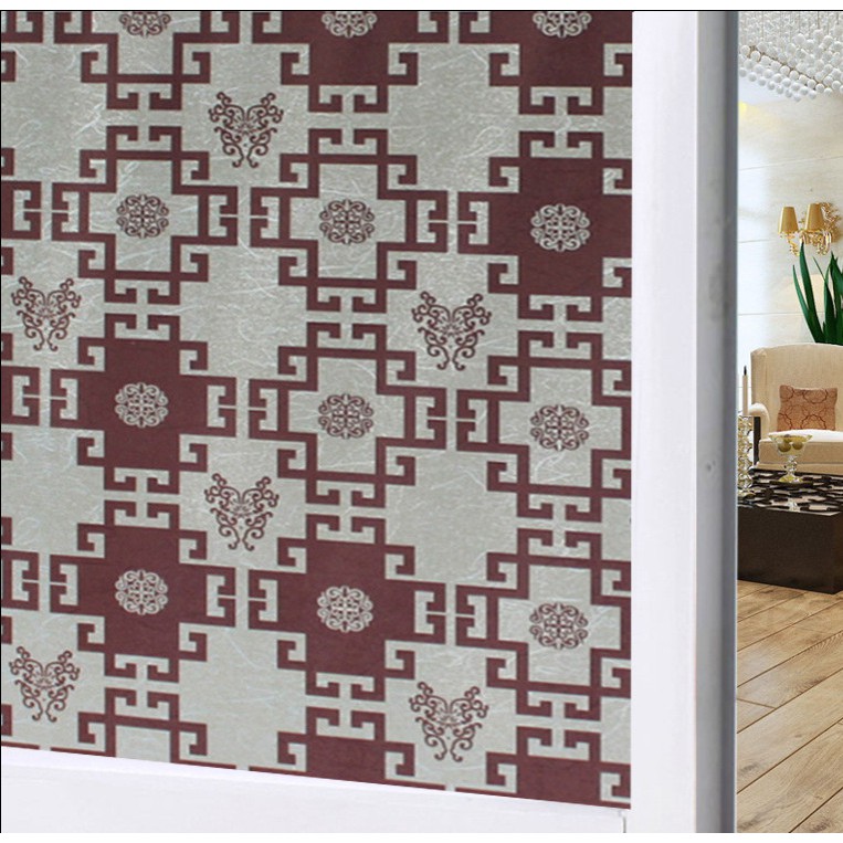 5M x 45cm Decal Dán Kính mờ - Ô Vuông Nâu sang trọng GDK038