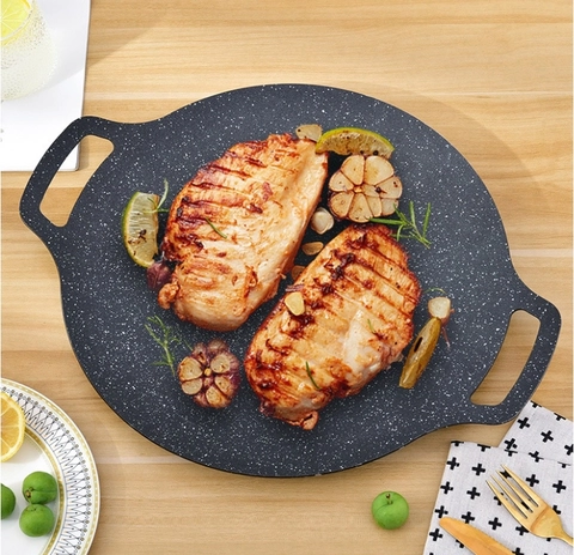 [ SẴN HÀNG HCM ] CHẢO ĐÁ NƯỚNG THỊT VÂN ĐÁ CHỐNG DÍNH CAO CẤP SIZE 33CM - CHẢO NƯỚNG TIỆC BBQ DÃ NGOẠI GIA ĐÌNH