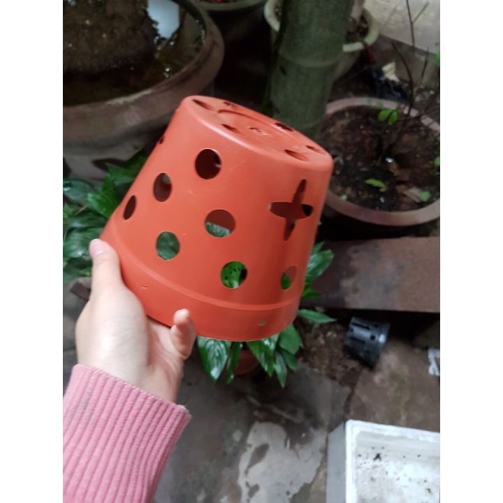 5 CHẬU NHỰA TRỒNG LAN GIẢ GỐM ĐẤT NUNG(145x100mm)
