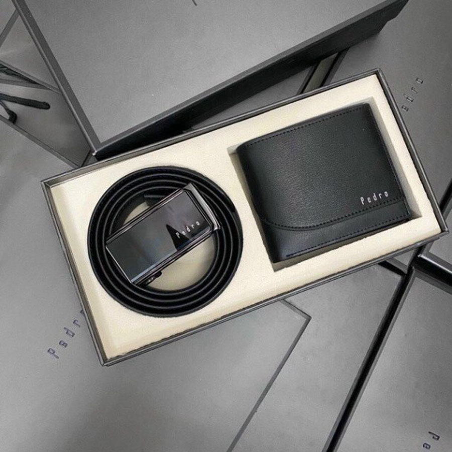Set Ví Thắt Lưng PEDRO nam full box, túi giấy hàng [TẶNG KÈM CARDHOLDER]