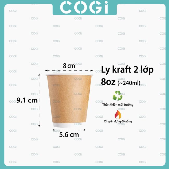 50 pcs of disposable kraft paper cups in various sizes 8oz | 9oz | 12oz | 16oz for hot coffee - optional with lid