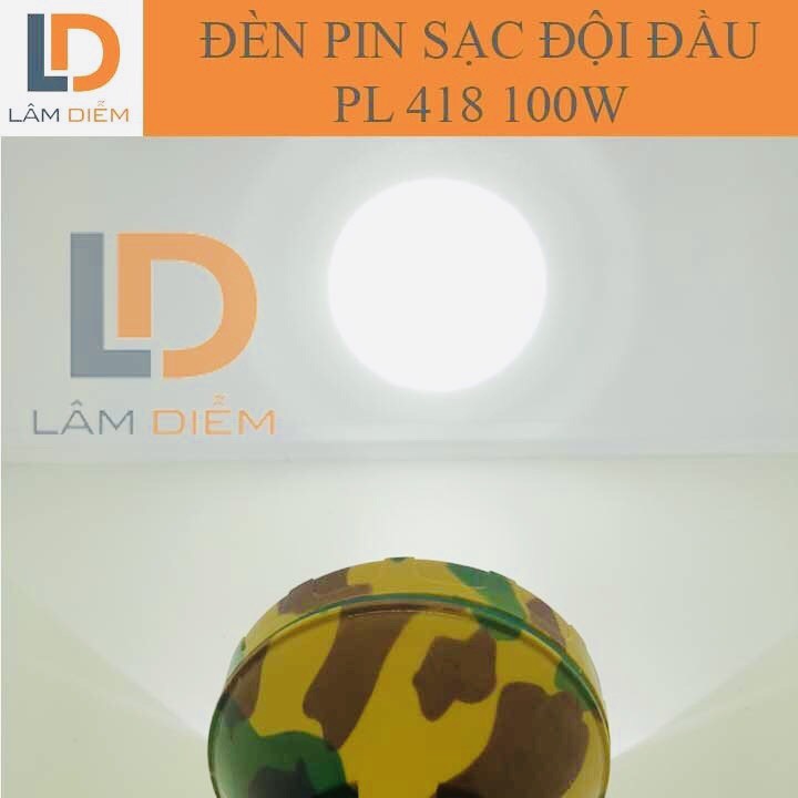 Đèn pin sạc đeo đầu lính led siêu sáng loại tốt cầm pin choá lớn 8cm 100w PL 418