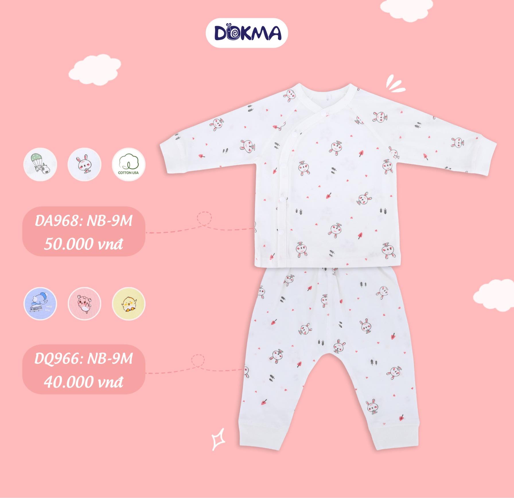 Bộ sơ sinh cài lệch Dokma (0 - 9 tháng)