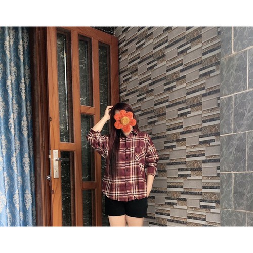 Áo sơ mi Oversize Caro đỏ đô
