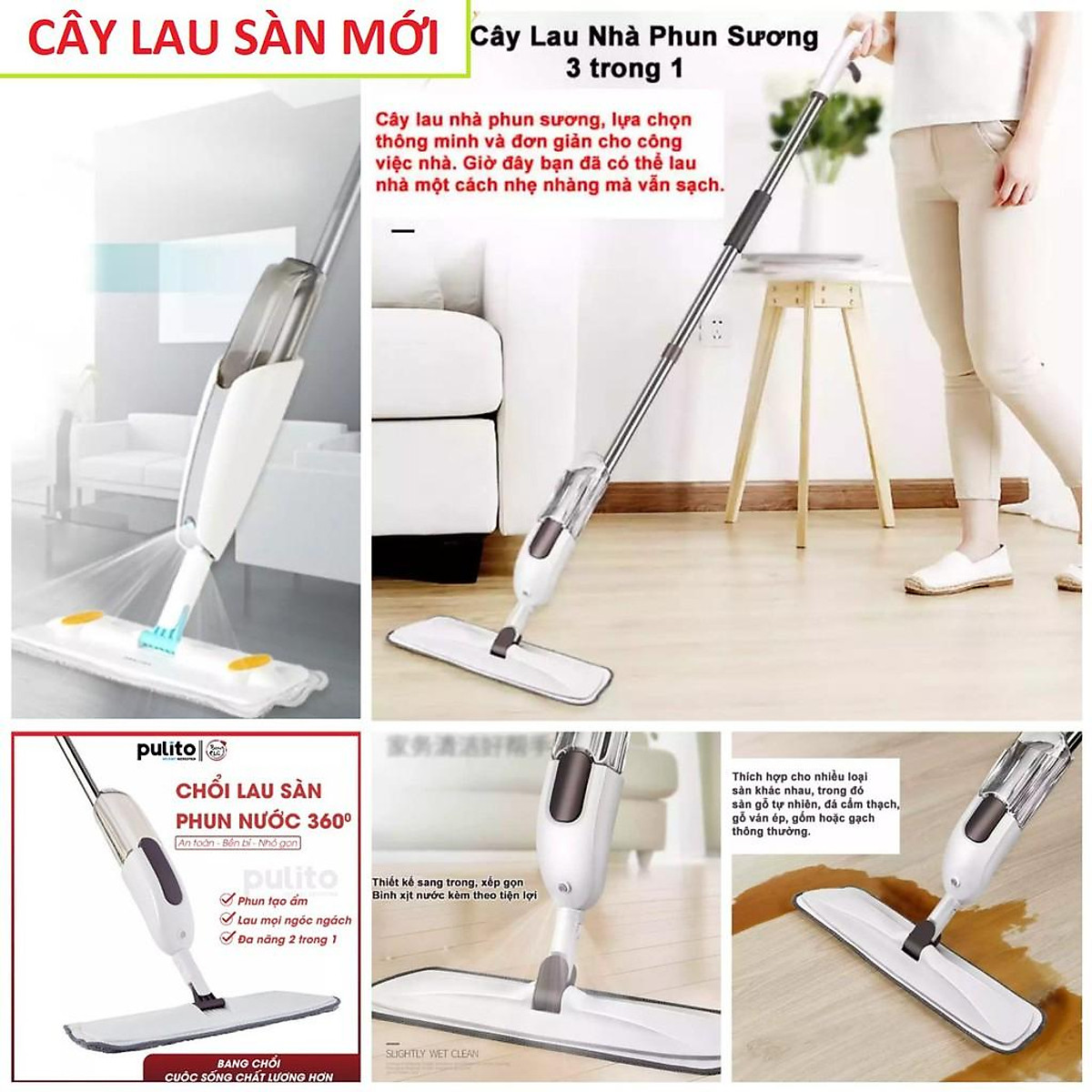 Cây lau nhà kèm bình phun nước đa năng