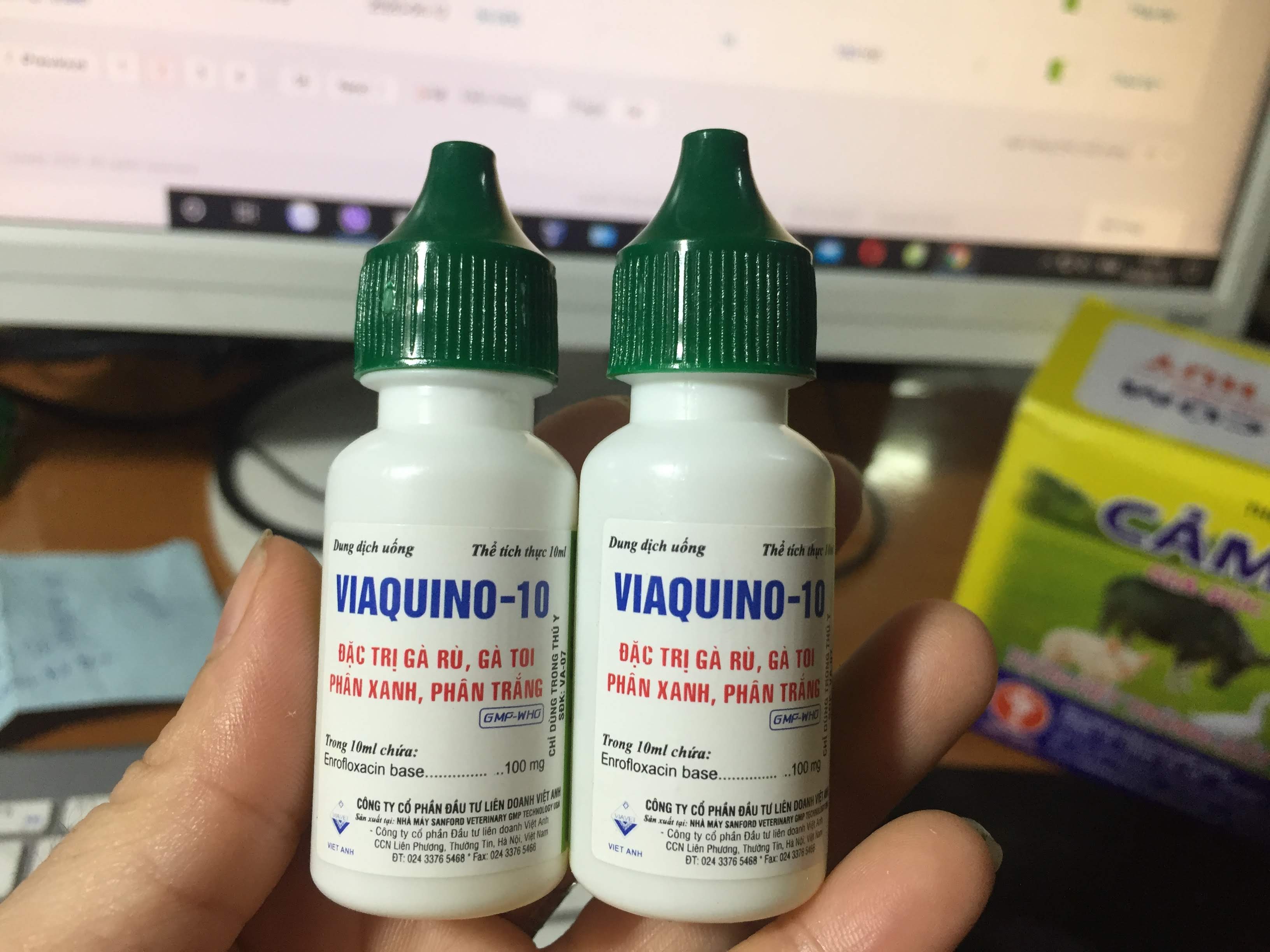 2 chai VIAQUINO-10 gà rù toi, hen gà phân xanh trắng 10 ml
