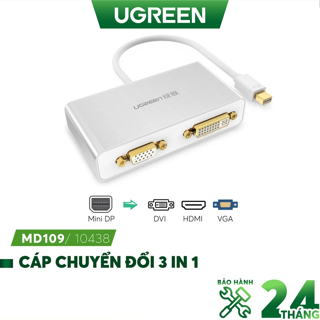 Cáp chuyển đổi 3 trong 1 mini displayport to hdmi / vga / dvi ugreen 10438 chính hãng