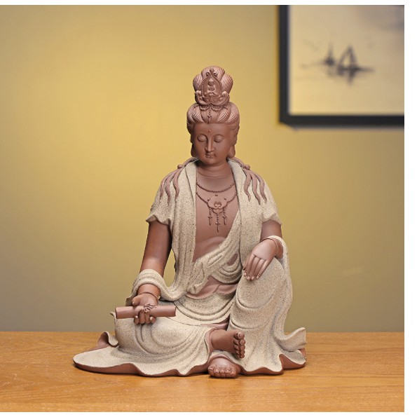 Tượng phật bà quan âm phổ hiền- tượng quan âm bồ tát gốm tử sa cỡ lớn